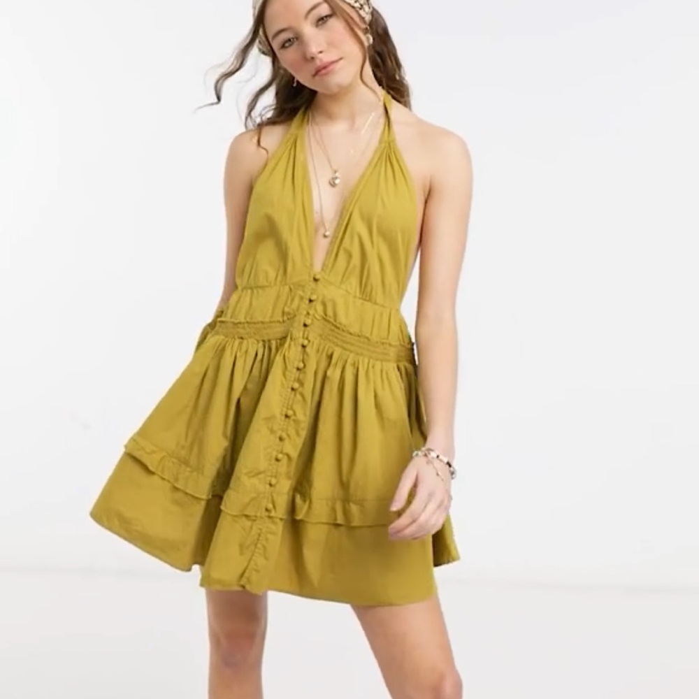 Free People Sail Away Tunic Dress in Olive Green.